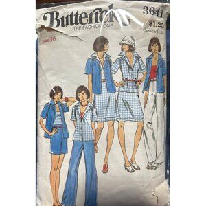Vtg 1970s Flare Skirt Sporty Misses Sewing Pattern Size 16 Butterick 3641 Cut